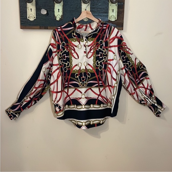 Zara Equestrian Chains and Harness Print Blouse Size Large - Picture 8 of 15